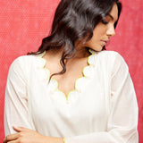 Ivory Embroidered Chanderi Scallop Dress