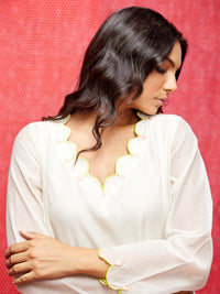 Ivory Embroidered Chanderi Scallop Dress