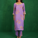 Purple Printed Embroidered Buta Jaal Kurta Set
