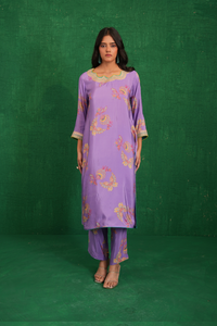 Purple Printed Embroidered Buta Jaal Kurta Set