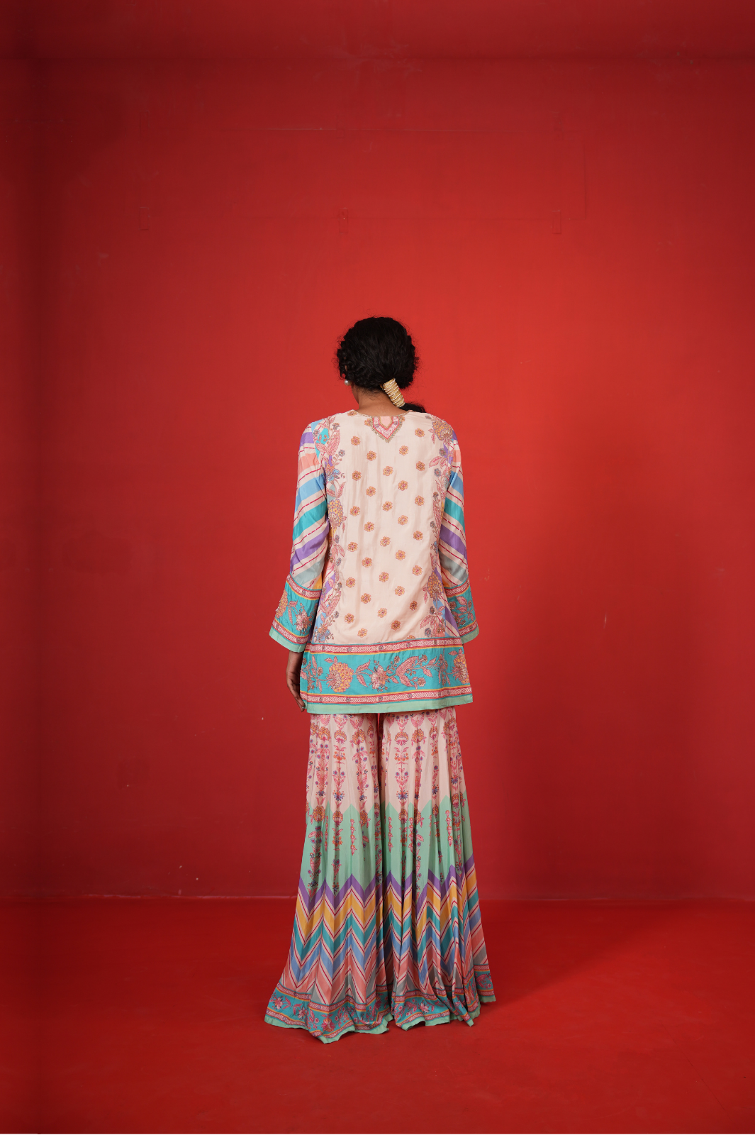 Ivory multi chevron butterfly sharara set