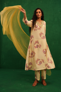 Ivory Printed Embroidered Buta Jaal Kurta Set