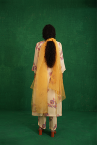 Ivory printed embroidered buta jaal kurta set