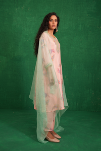 Pink Printed Embroidered Buta Jaal Kurta Set