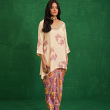 Ivory printed embriodery buta jaal short kurta set