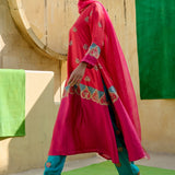 Red & Pink Printed Embroidered Chintz Kurta Set