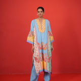 Blue multi panel kurta set