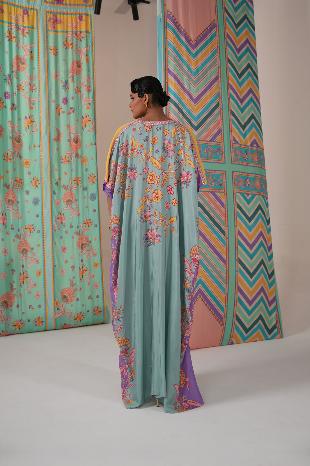 Sage/purple butterfly kaftan