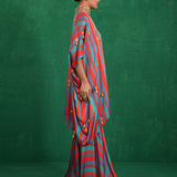 Turquoise red stripe poncho set