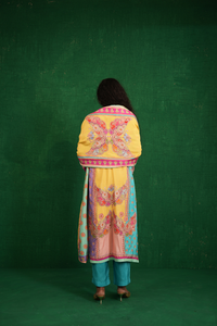 Yellow multi butterfly kurta set