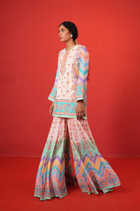 Ivory Multi Chevron Butterfly Sharara Set