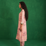 Pink printed embroidered buta jaal kurta set