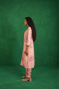Pink printed embroidered buta jaal kurta set