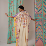 Ivory/yellow butterfly kaftan
