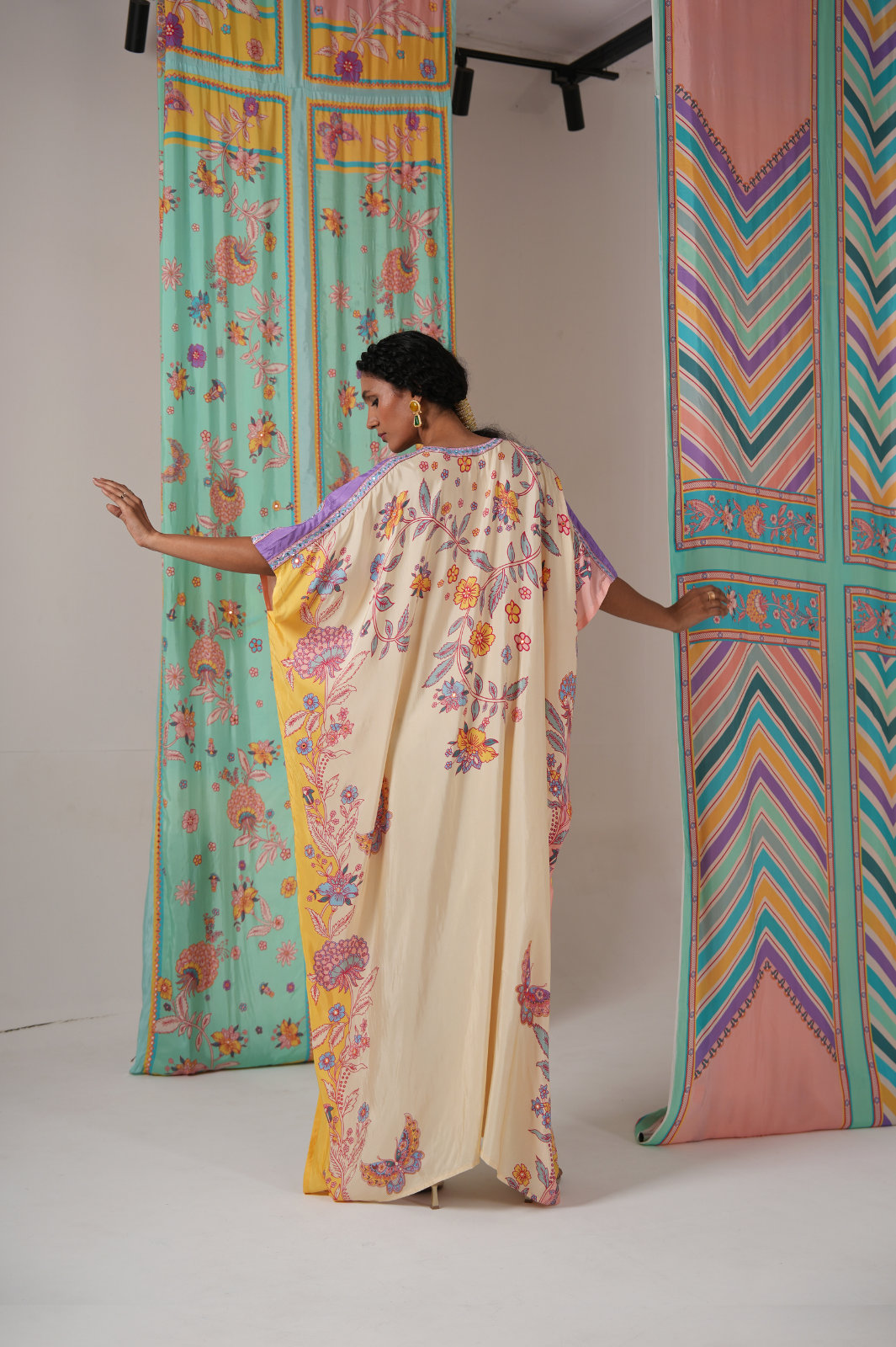 Ivory/yellow butterfly kaftan