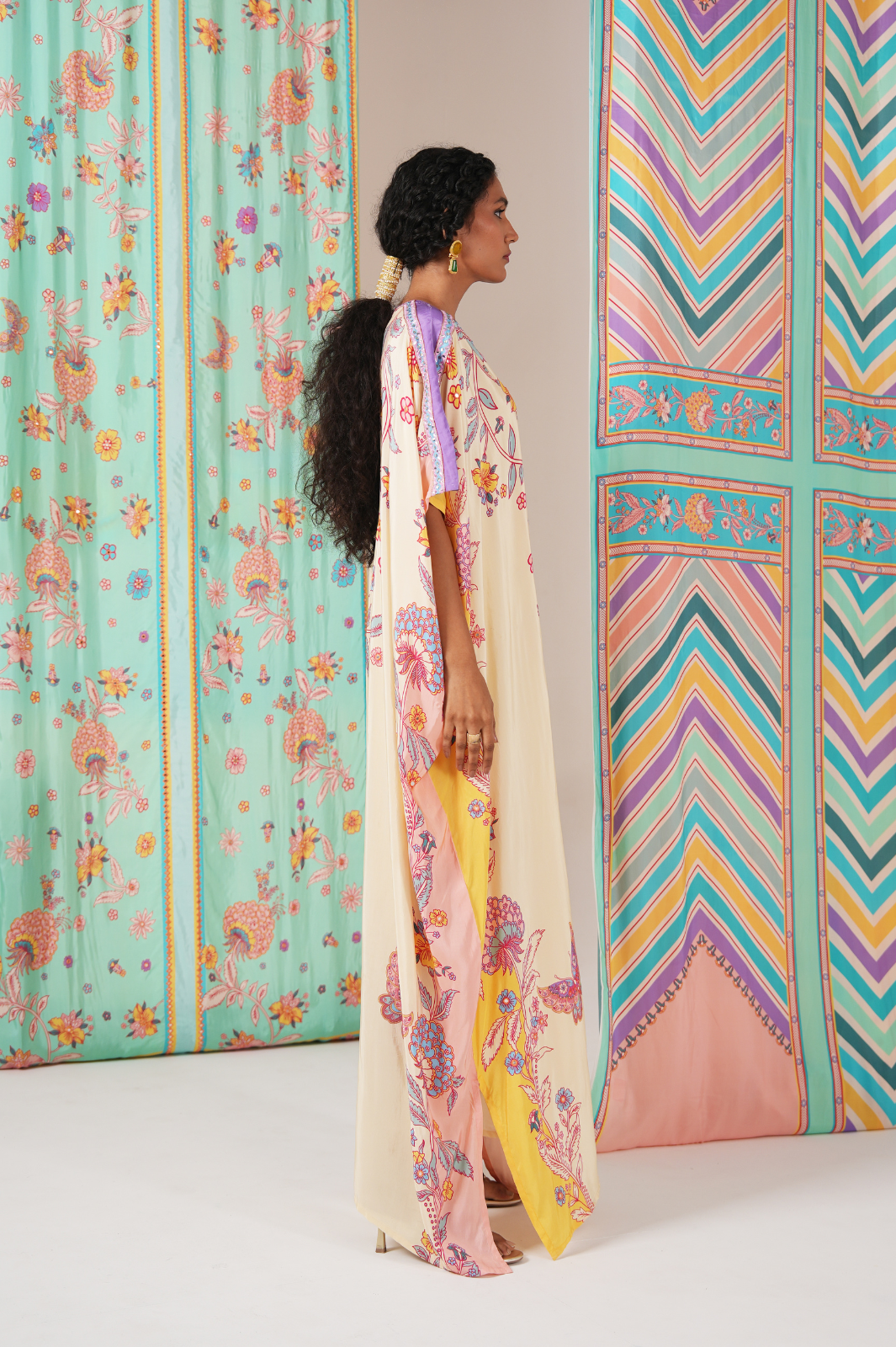 Ivory/yellow butterfly kaftan