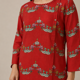 Bundi Red Scallop Printed Kurta
