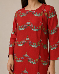 Bundi Red Scallop Printed Kurta