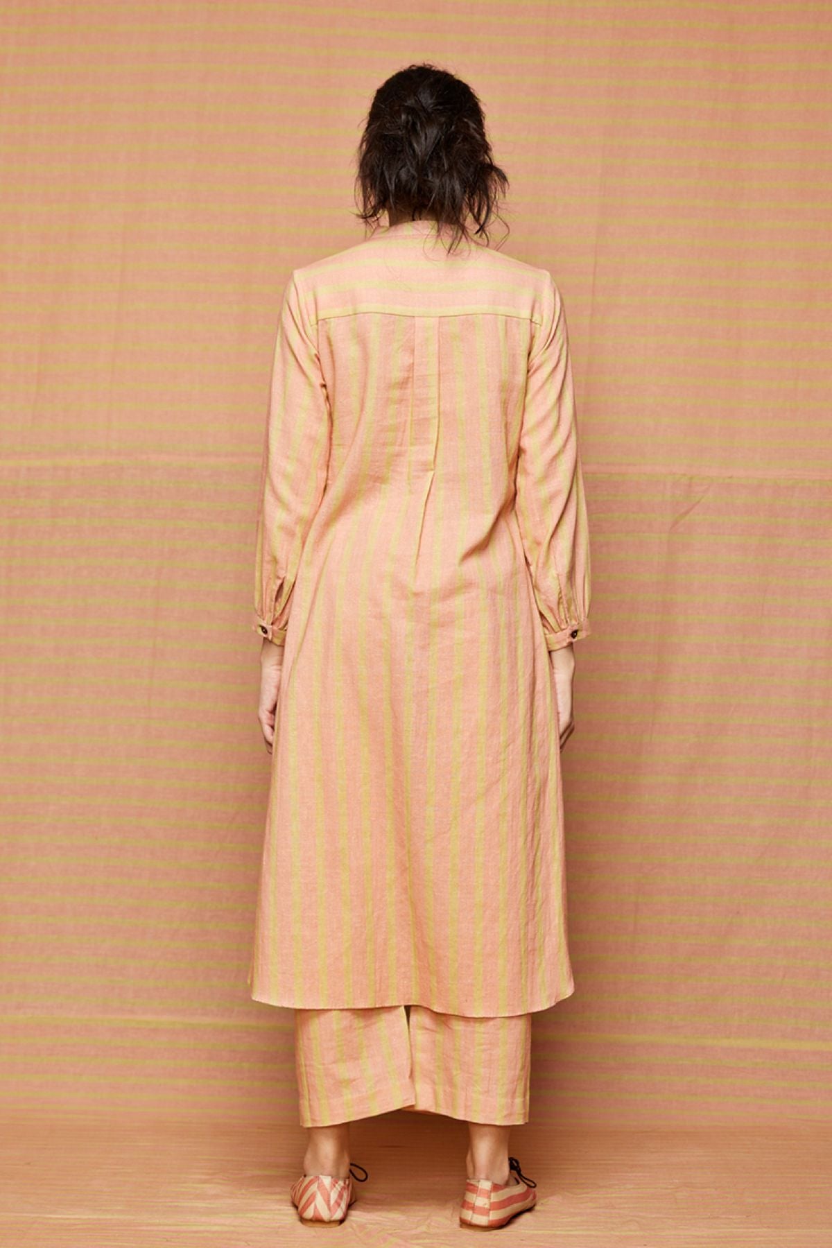 Block Printed Beige with Rose Pink Striped Co-ord Set