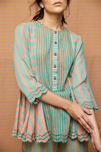 Block Printed Multi Striped Top with Pants
