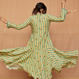 Block Printed Buti Striped Flared Dress