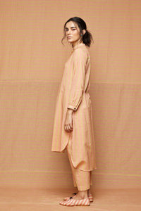 Block Printed Beige with Rose Pink Striped Co-ord Set