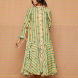 Block Printed Buti Striped Flared Dress