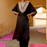 Black Embroidered Chintz Chameli Kaftan Set
