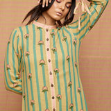 Block Printed Buti Striped Flared Dress
