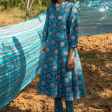 Printed Buta Flared Chanderi Turquoise Kurta