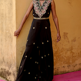 Black Embroidered Chintz Chinar Jumpsuit