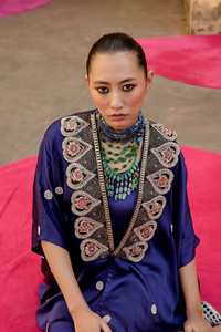 Purple Embroidered Chintz Noori Cape Set