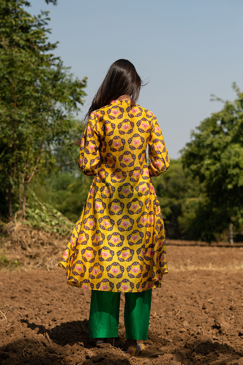 KAMAL BUTA FLARED YELLOW KURTA