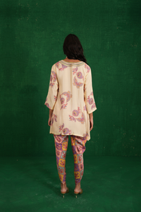 Ivory printed embriodery buta jaal short kurta set