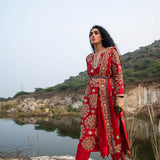 Kamal Red Embroidered Heavy Kurta, Pants And Dupatta