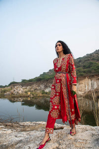 Kamal Red Embroidered Heavy Kurta, Pants And Dupatta