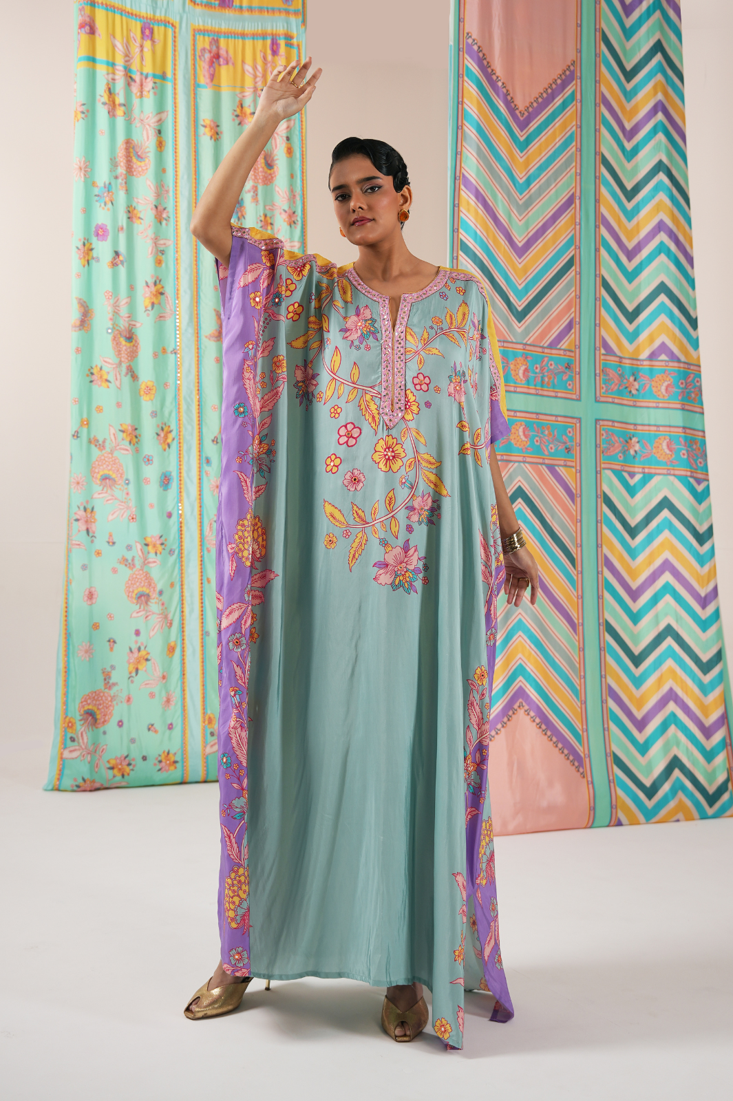 Sage/Purple Butterfly Kaftan