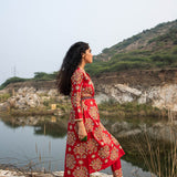 Kamal Red Embroidered Heavy Kurta, Pants And Dupatta
