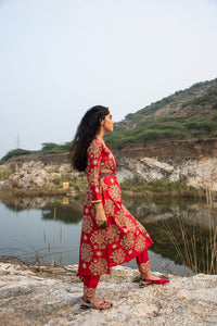 Kamal Red Embroidered Heavy Kurta, Pants And Dupatta