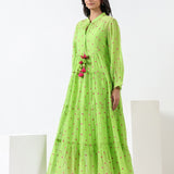 Lime Green Embroidered Boho Dress