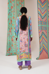 Peach Multi Butterfly Panel Kurta Set