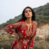 Kamal Red Embroidered Heavy Kurta, Pants And Dupatta