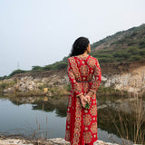 Kamal Red Embroidered Heavy Kurta, Pants And Dupatta