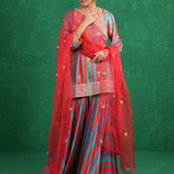 Turquoise red stripe sharara set