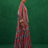 Turquoise red stripe lehenga set