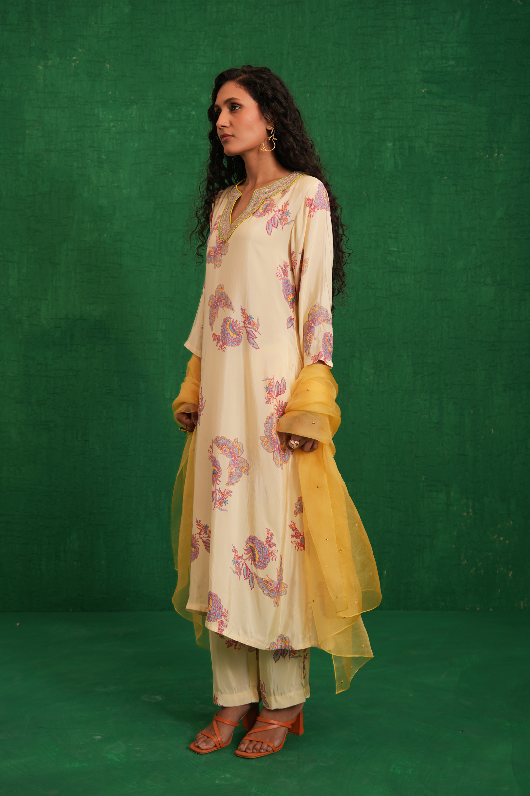 Ivory Printed Embroidered Buta Jaal Kurta Set
