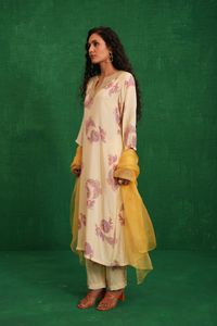 Ivory Printed Embroidered Buta Jaal Kurta Set