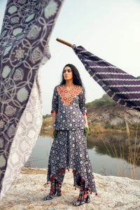 Kamal Navy Skirt Pant With Embroidered Top