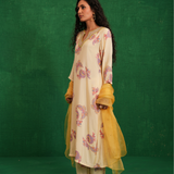 Ivory printed embroidered buta jaal kurta set