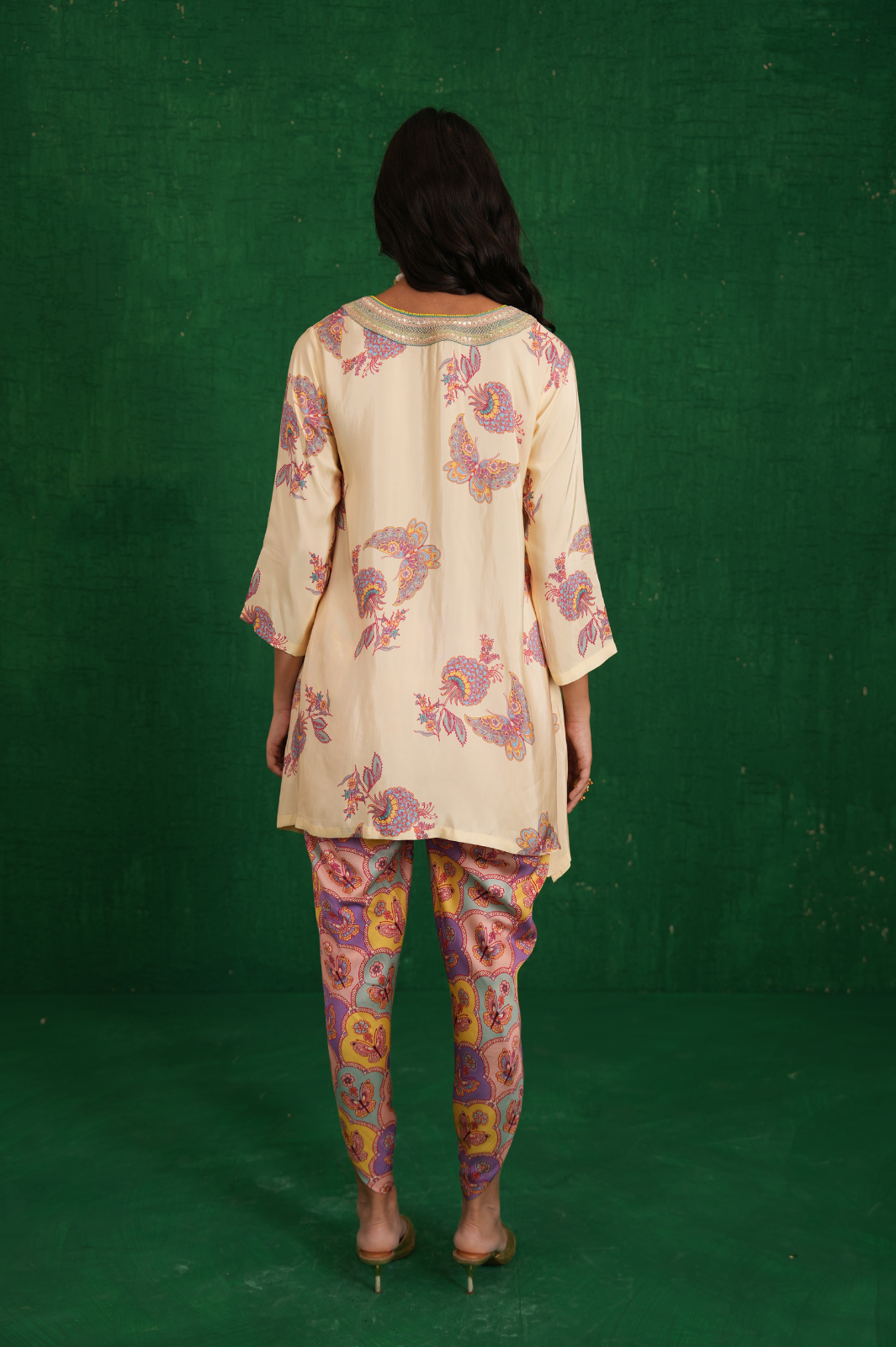 Ivory Printed Embroidery Buta Jaal Short Kurta Set